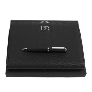 Hugo Boss Formation Herringbone Ballpoint Pen & Conference Folder Set Black - 1