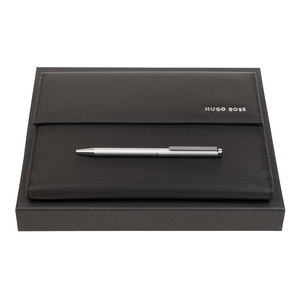 Hugo Boss Pinstripe Folder & Cloud Ballpoint Pen Set Black - 1