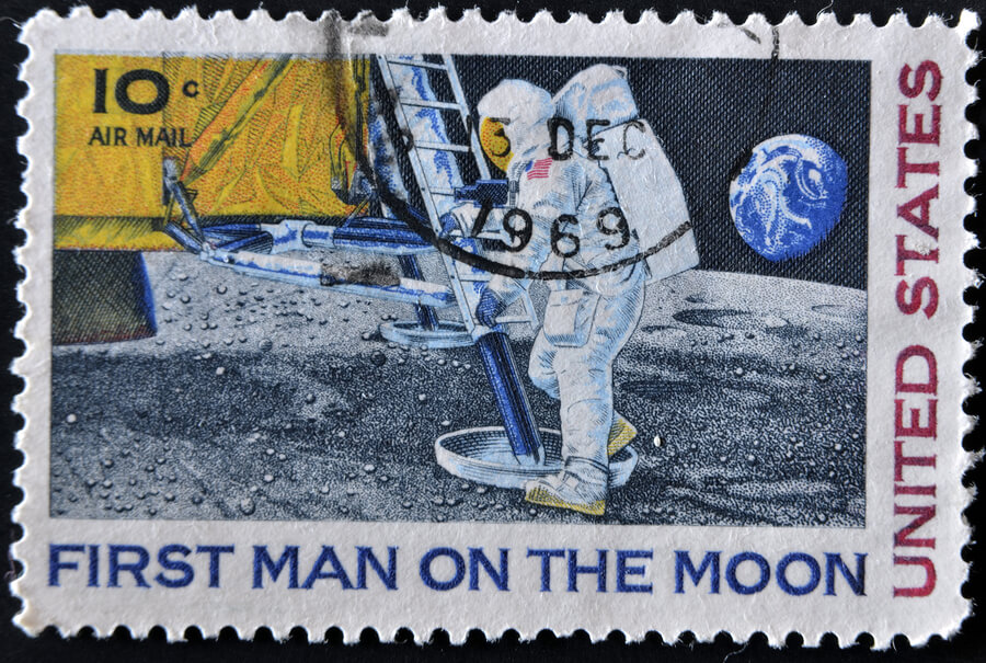 A 'first man on the moon' stamp