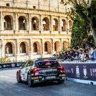 New Zealand rally driver Hayden Paddon prepares to go round the Colosseum as he competes in the...