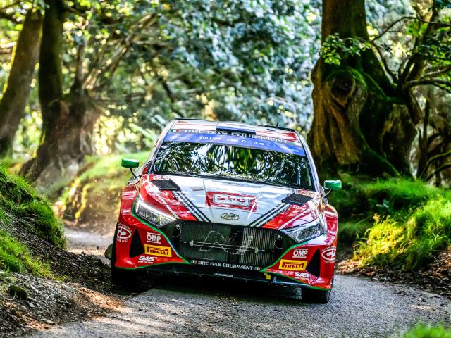 Hayden Paddon guides his Hyundai through a tricky corner at Rali Ceredigion, in Wales. PHOTO:...