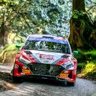 Hayden Paddon guides his Hyundai through a tricky corner at Rali Ceredigion, in Wales. PHOTO:...