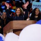 Kamala Harris waves from the Democratic National Convention stage. PHOTO: REUTERS