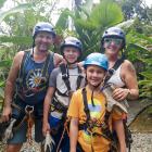 Fraser and Jane Tyrrell and sons Archie and Tana preparing to zipline through the Costa Rican...