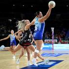 Northern Mystics wing attack Peta Toeava grabs the ball out of thin air in front of Mainland...