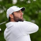 Scottie Scheffler tees off during the second round of the PGA Championship at Valhalla Golf Club...