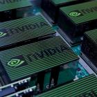 The logo of Nvidia Corporation is seen during the annual Computex computer exhibition in Taipei,...