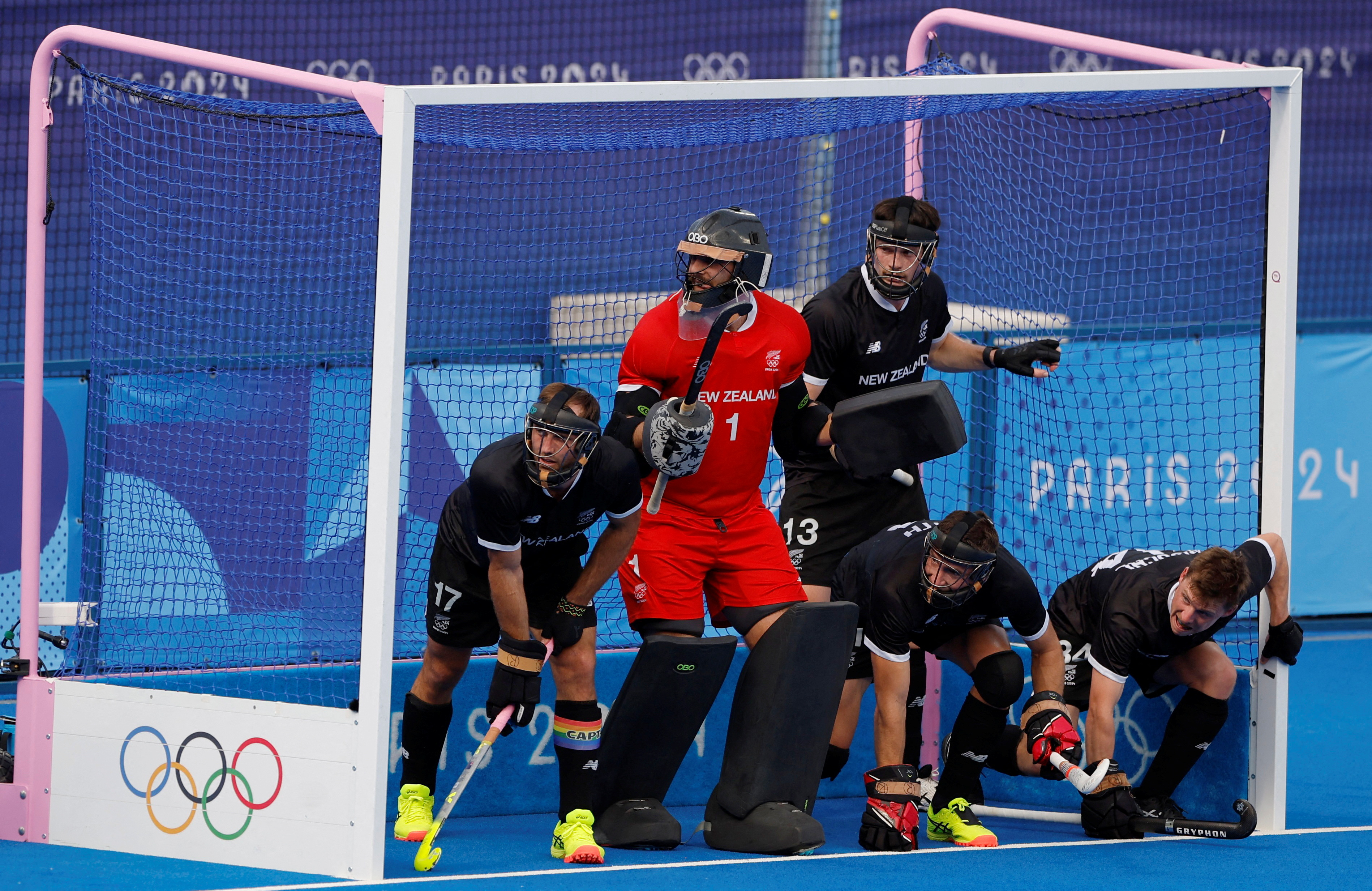 Black Sticks (from left) Nic Woods, goalie Dominic Dixon, Simon Yorston, Jake Smith and Malachi...