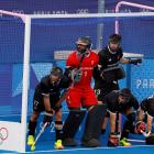 Black Sticks (from left) Nic Woods, goalie Dominic Dixon, Simon Yorston, Jake Smith and Malachi...