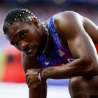 Noah Lyles won bronze in the 200m final and needed medical attention shortly after. Photo:...