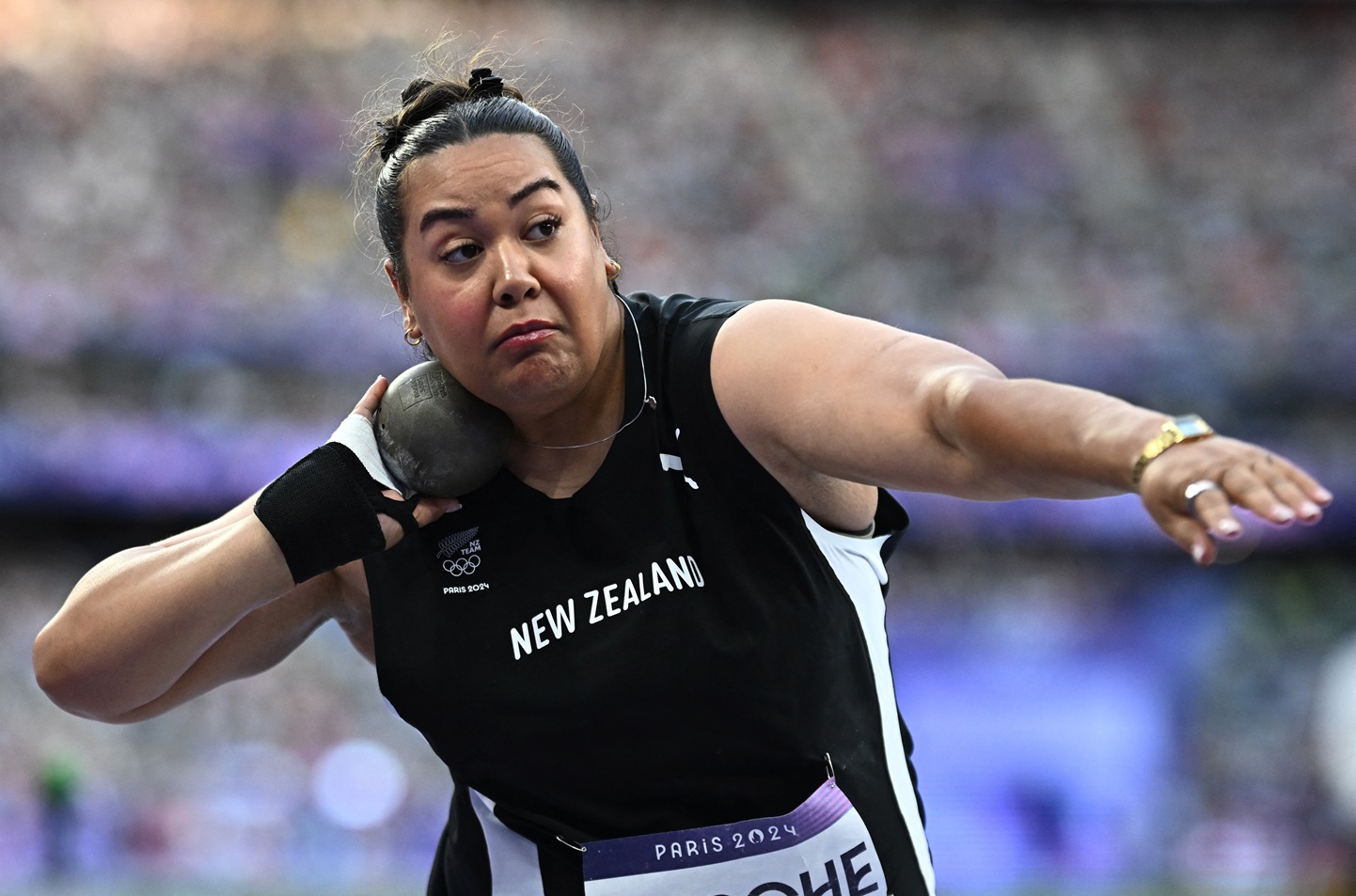 New Zealand's Maddi Wesche in shot put action at the Paris Olympics. Photo: Reuters