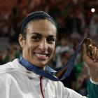 Algeria's Imane Khelif poses with her gold medal. Photo: Reuters