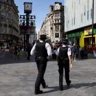 Police officers on patrol in Leicester Square after the stabbing attack. Photo: Reuters