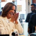 Democratic presidential nominee and US Vice President Kamala Harris on the campaign trail in...