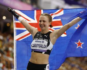 Anna Grimaldi celebrates after her bronze medal win in Paris. Photo: Reuters