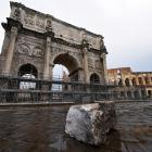 The storm dislodged a massive stone in Constantine's Arch next to the Colosseum. Photo: Reuters 