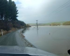 Flooding on Piano Flat Rd just north of Waikaia township. Photo: Southland District Council