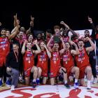 The Canterbury Rams celebrate winning the 2023 National Basketball League title. PHOTO: ODT FILES