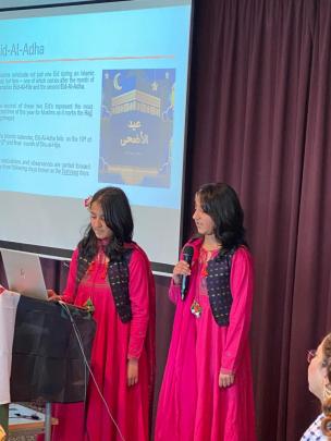 Anum Khan and Alina Khan presenting "Eid-Al-Adha and its significance"