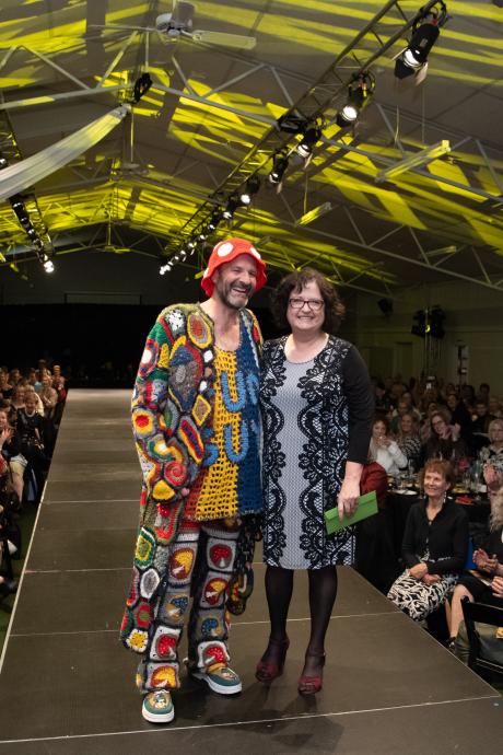 Supreme WoolOn award winner Allison MacKay, of Masterton, with her creation, 'Mr Fungi', modelled...