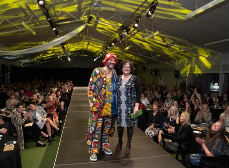 Supreme WoolOn award winner Allison MacKay, of Masterton, with her creation, 'Mr Fungi', modelled...