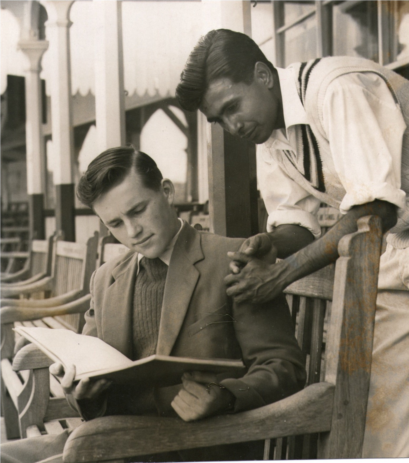 A young Billy Ibadulla chats with future England batter Dennis Amiss. Photo: supplied