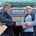 Ted Daniels and Raewynne Pedofski outside the Dunedin Civic Centre after not being allowed to...