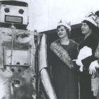 A queen, princesses and a robot. Automaton Brosco with the festival queen and princesses in 1961....