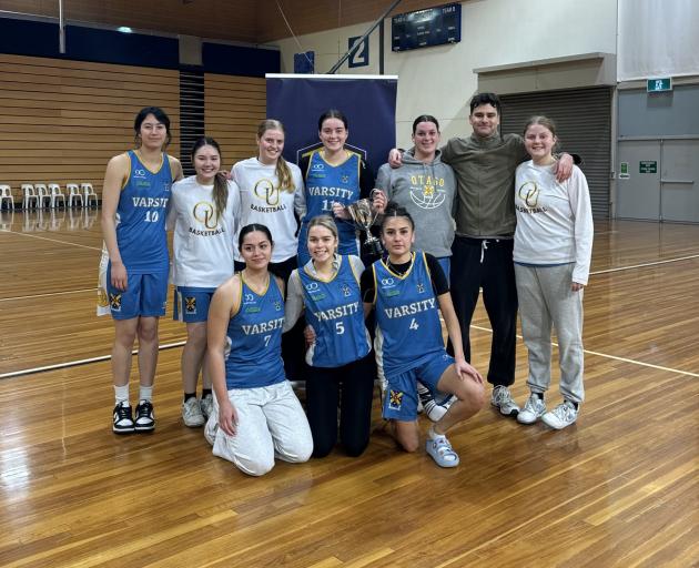 Varsity celebrate victory in the Dunedin women’s club final on Tuesday night. PHOTO: SUPPLIED