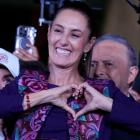 Claudia Sheinbaum gestures to supporters in Mexico City after winning the presidential election....