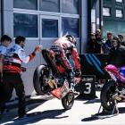 Southland motorcycle rider Cormac Buchanan celebrates finishing third in race two at the opening...