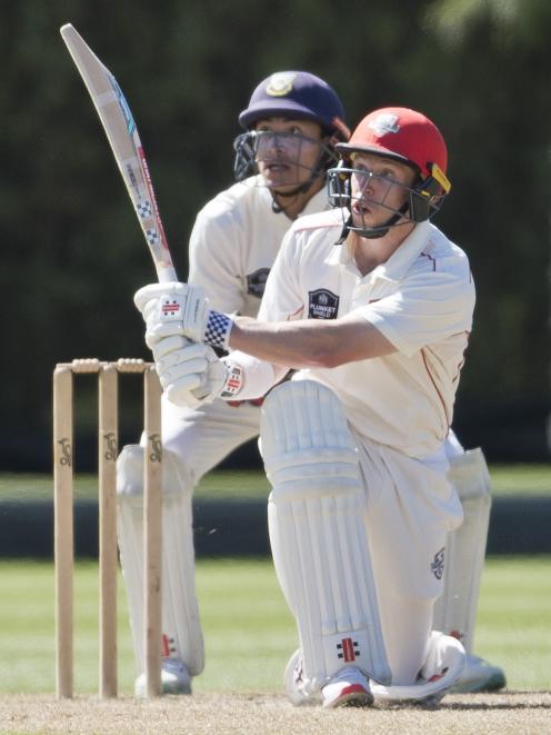 New signing Leo Carter hits one against the Volts last season as Max Chu watches on in horror....