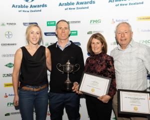 Grand champion wheat crop winners (from left) Mary, Stephen, Glenys and Peter Blain, all of...