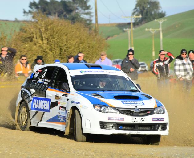 Invercargill driver Mark McMillan guides his Impreza to victory in the Wyndham Rally on Saturday....