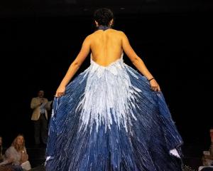 Designer Maria Fadden created this Cinderella gown from denim scraps. Photos: Orla O'Muiri