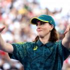 Rachel Gunn, aka B-Girl Raygun, of Team Australia reacts during her now infamous performance at...