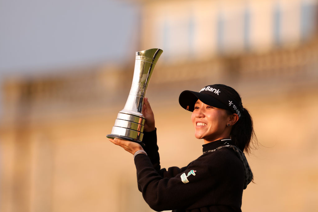 Lydia Ko poses with the trophy following her victory in the Women's British Open. Photo: Getty