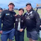 Former Otago Golf Club members Aaron Shirley (left) and Dylan Stock rub shoulders with AIG Women...