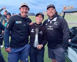 Former Otago Golf Club members Aaron Shirley (left) and Dylan Stock rub shoulders with AIG Women...