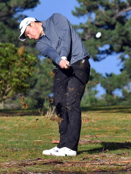 St Clair Saints golfer Parker Aluesi plays a shot on the second hole during the metropolitan...