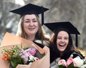 University of Otago graduates Isobel Taylor (left), of Waikato, and Caitlin Braun, of Dunedin,...