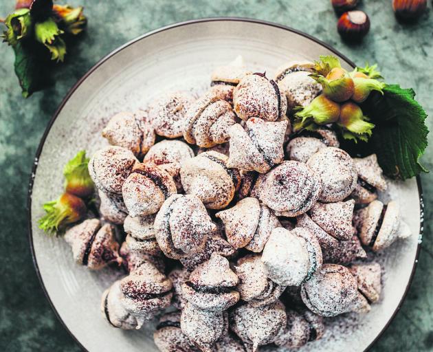 Chocolate hazelnut meringues. Photo: Emma Willetts