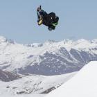 Rocco Jamieson struts his stuff in snowboard slopestyle qualifying at Cardrona at the weekend....