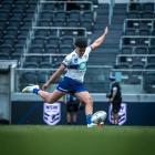 Kairus Booth, a One NZ Future Warriors rugby league player from Balclutha, kicks the ball during...