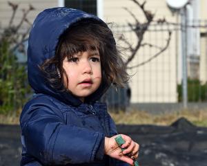 Kamaia Shaw, 2, whips up a mud cake. PHOTOS: LINDA ROBERTSON