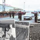 A crowd gathers at Momona Airport as the Beatles arrive in Dunedin. Below from left: A police...