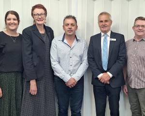 Mosgiel-Taieri Community Board members in 2023 (from left) Brian Peat, Kathryn Anderson, Cherry...