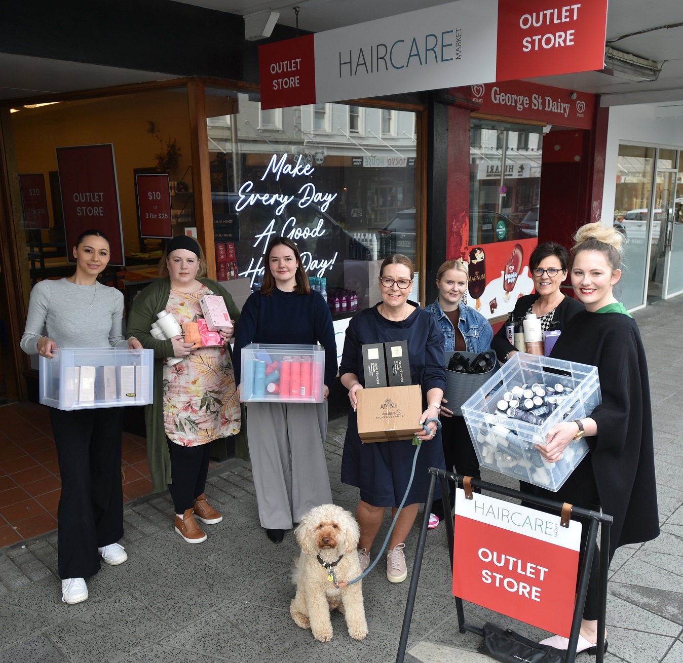 HeadQuarters Hairdressing George St staff (from left) Sariah Krueger, Tania Downer, Isabelle...