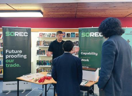 SOREC Academy Skills Partnership Manager James Bracewell talks to high school students.