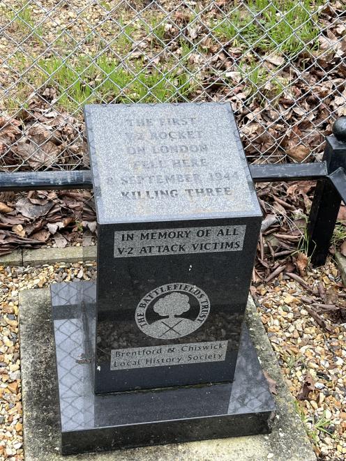 A memorial in Chiswick for the victims of the first V2 rocket attack. PHOTO: PAUL GORMAN